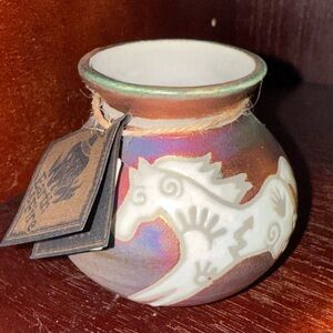 Handcrafted Iridescent Ceramic Vase with Horse motif